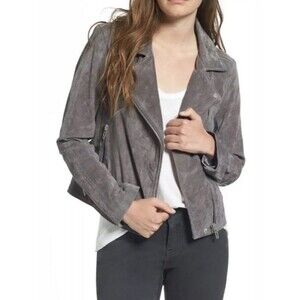 Blank NYC Faux Suede Asymmetrical Zip Up Moto Jacket Size L Gray Casual Stretch